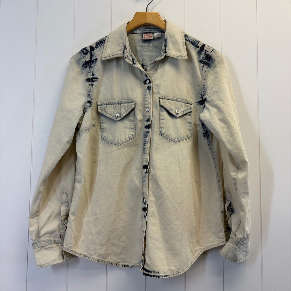 Canyon River Blues Western Acid Wash Denim Shirt Women Medium Acid Wash Grunge